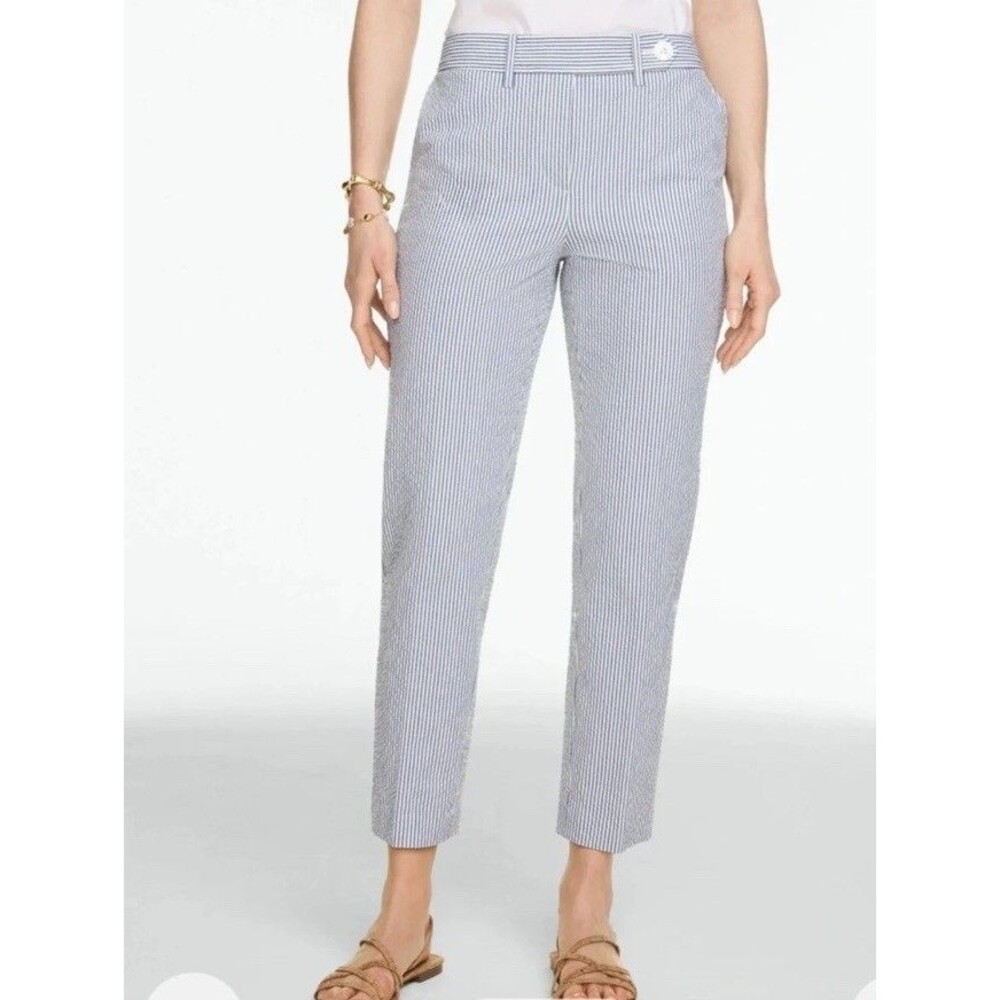 Talbots Women's Perfect Crop Pants Size 10 Blue White Stripe 100% Cotton Casual
